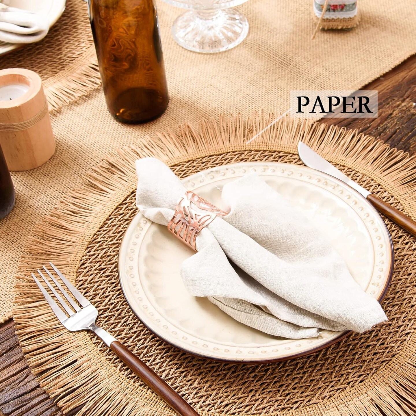 Paper Round Placemats Set of 12 for Dining Tables 15 Inch Heat Resistant Table Mats Handmade Natural Place mats for Farmhouse Table Decoration(Brown)