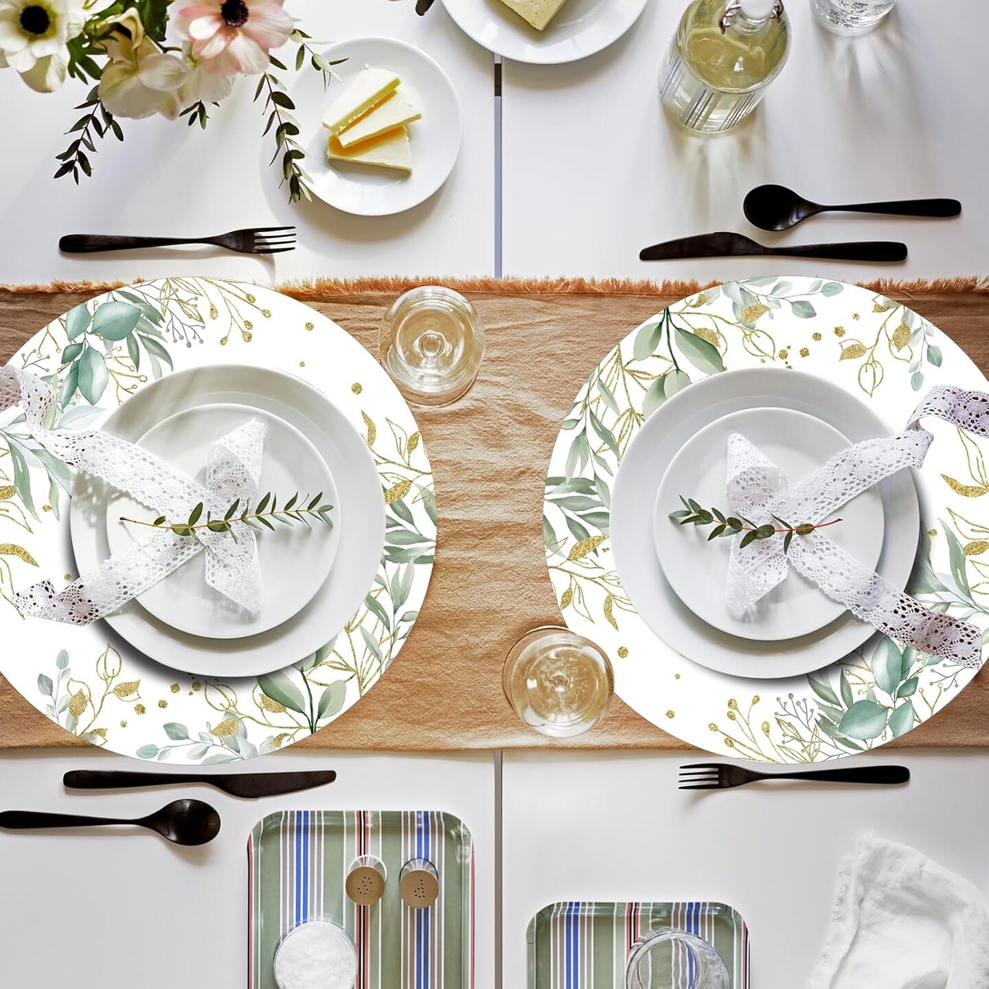 Paper Placemats Disposable 50 Pack Green Eucalyptus Leaves Place Mats 13.4 Inch Round Decorative Greenery Table Mats