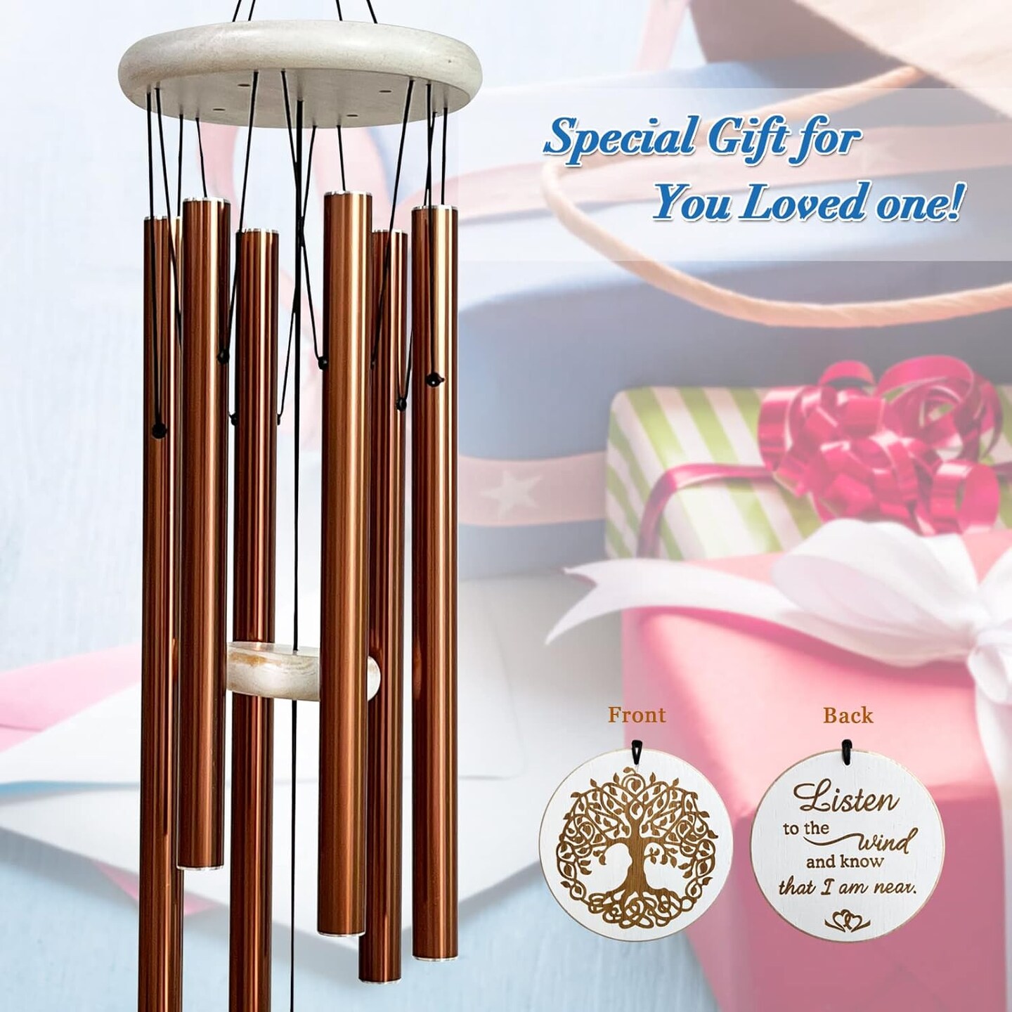 Wind Chimes for Outside,33&#x22; Engraved Tree of Life Memorial Sympathy Gifts Wind Chimes for Loss of Loved One,Gifts for Mother/Father,Wind Chimes Outdoor for Home Yard Garden Decor(Copper)