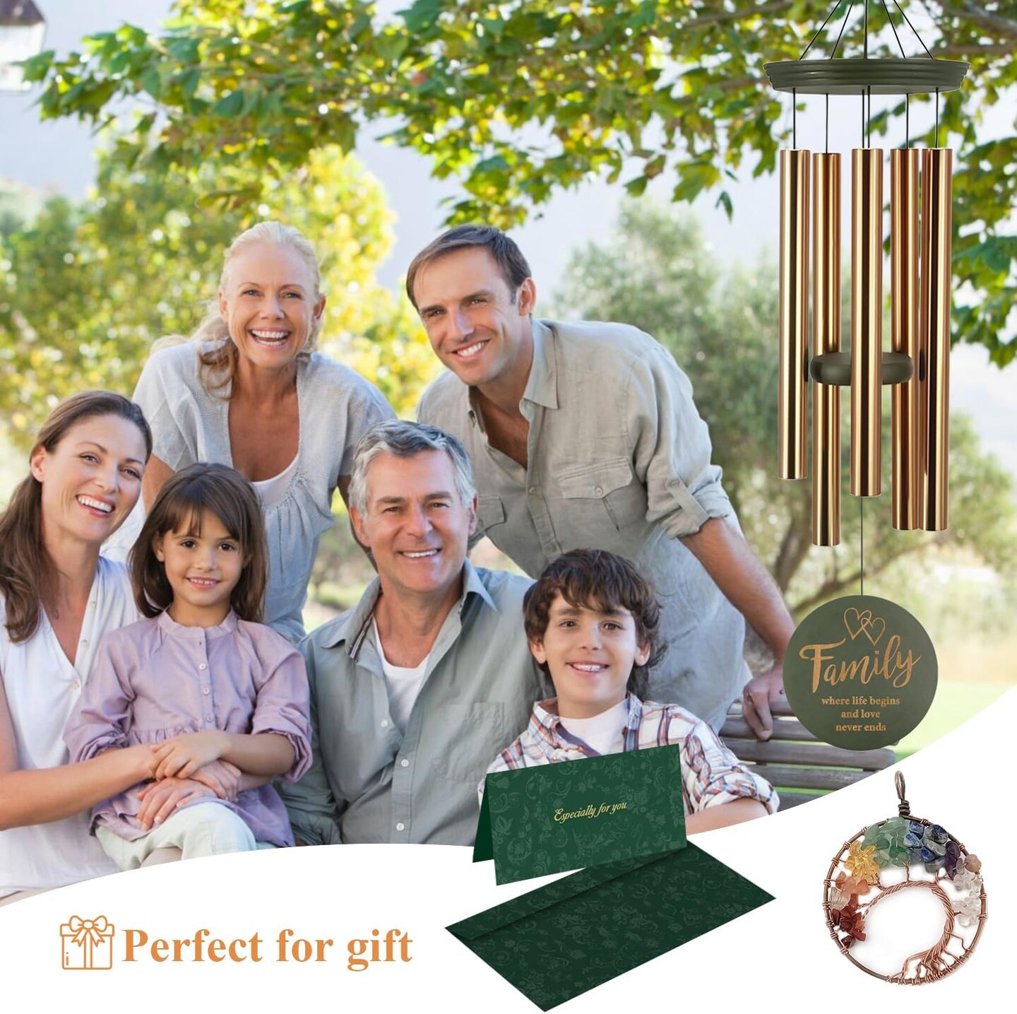 Wind Chimes for Outside, Large Outdoor Windchimes with Engraved Tree of Life, Premium Tuned Metal Chimes for Mother/Grandma, Home &#x26; Garden Decor with Soothing Tone
