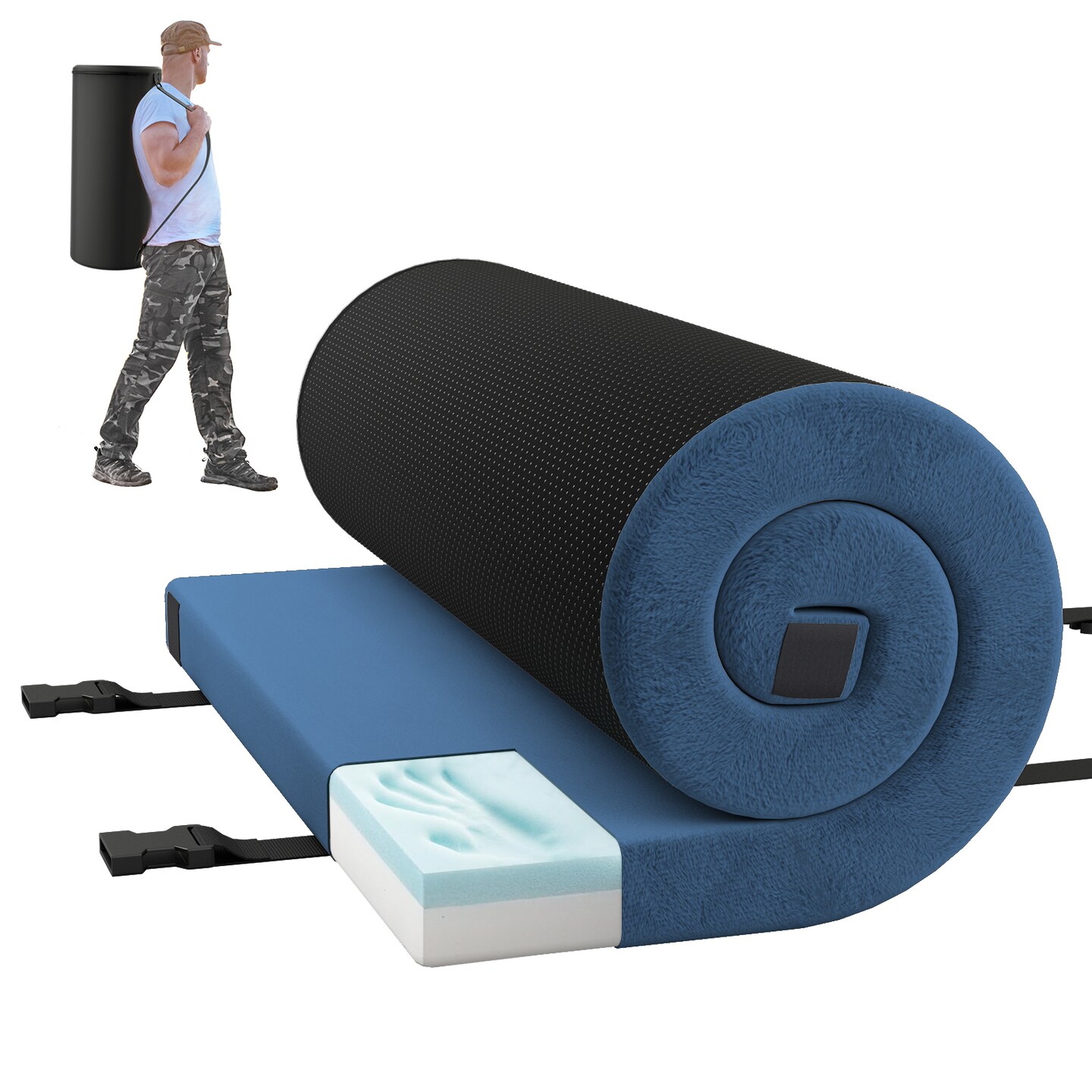 Plush Foam Camping Mattress Pad with Bag and Fasteners