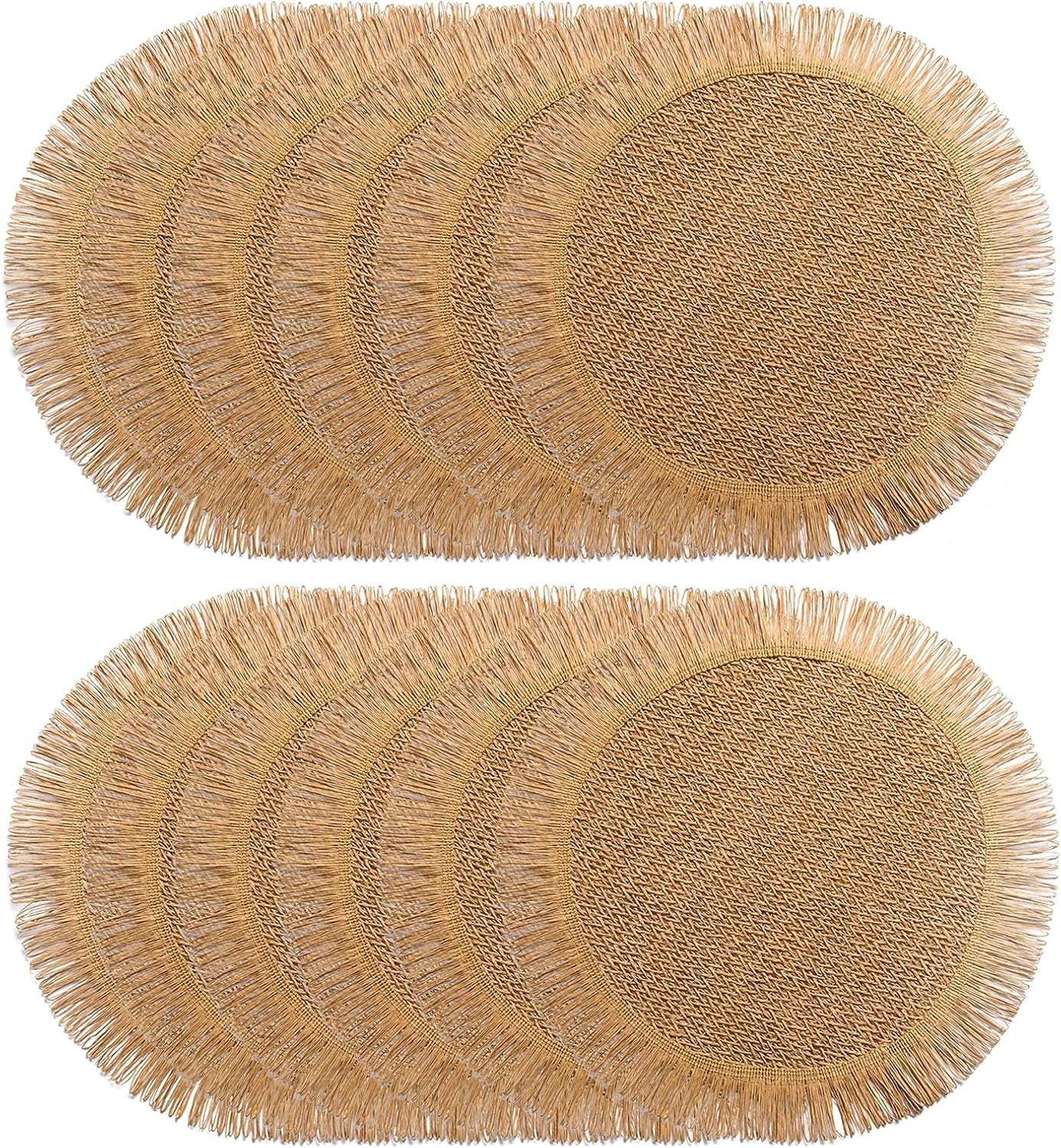 Paper Round Placemats Set of 12 for Dining Tables 15 Inch Heat Resistant Table Mats Handmade Natural Place mats for Farmhouse Table Decoration(Brown)