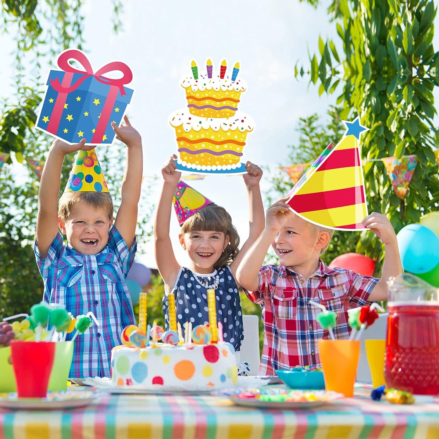 17 Piece Happy Birthday Yard Signs, 16 Inch Letters, Lawn Signs with Stakes, Waterproof, Multicolor, Contemporary Style, Birthday Theme, DECORATIVE SIGN, Ground Mount, Signs