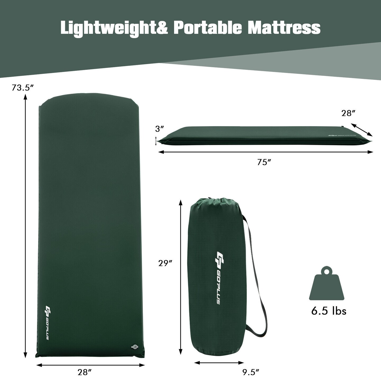 Foam Camping Mattress with Self-Inflation, Waterproof Fabric and Pillow