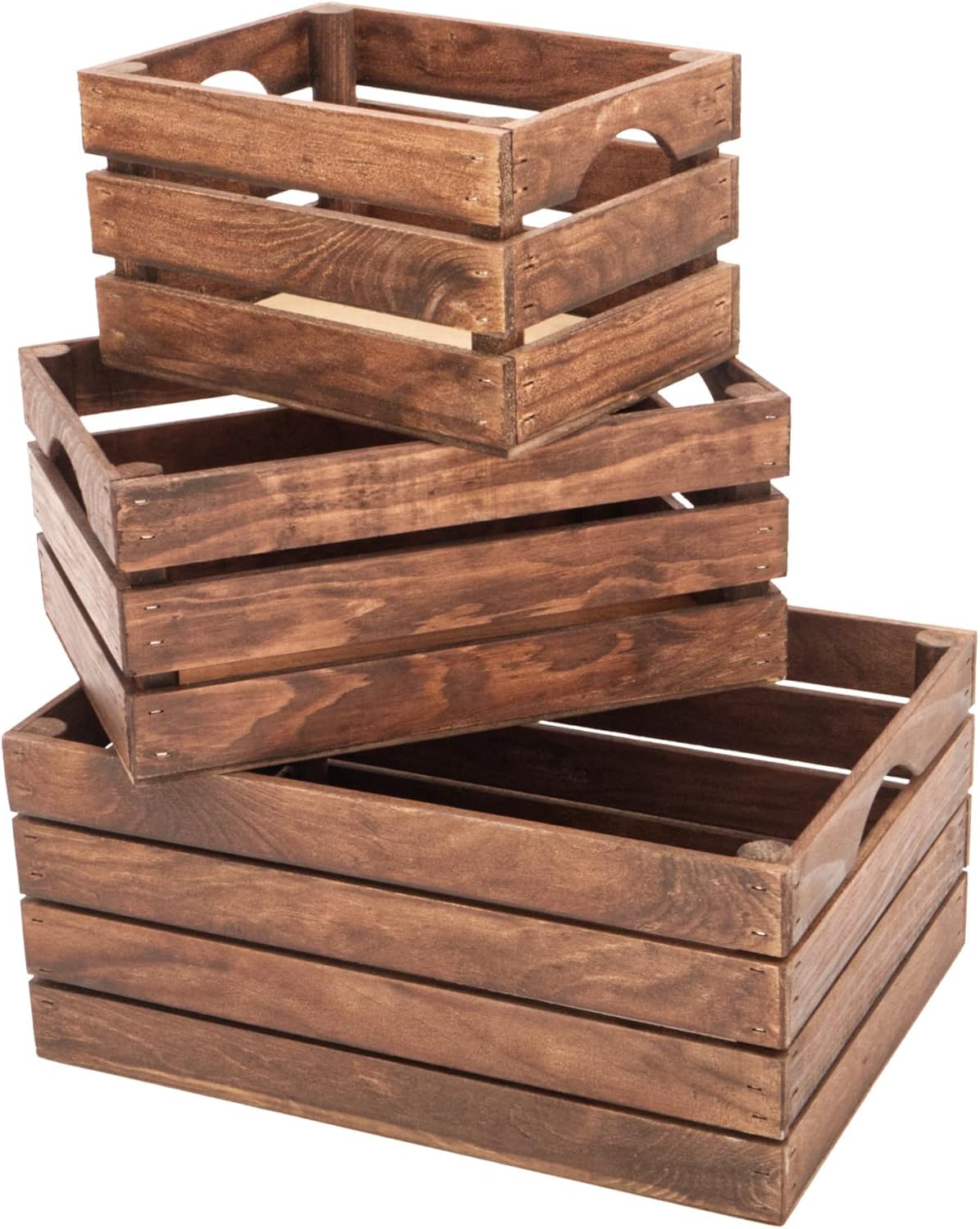 Rustic Wood Crates for vintage decorative display, Nesting Crate set for storage and farmhouse style decor, wooden boxes made from 100% Wood