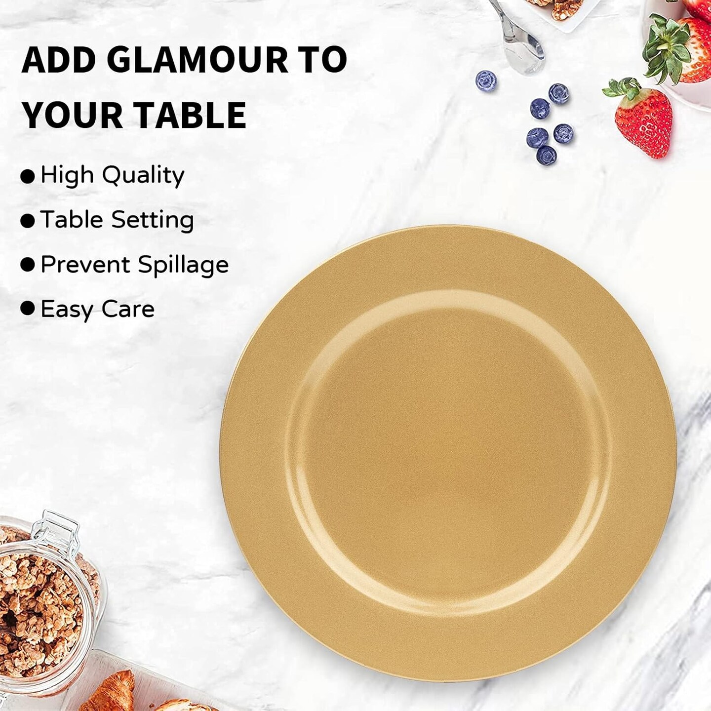 Gold Charger Plates, Set of 6, 13-Inch Round Plastic Plate Chargers for Dinner Plate, Table Setting, Elegant Wedding Decor