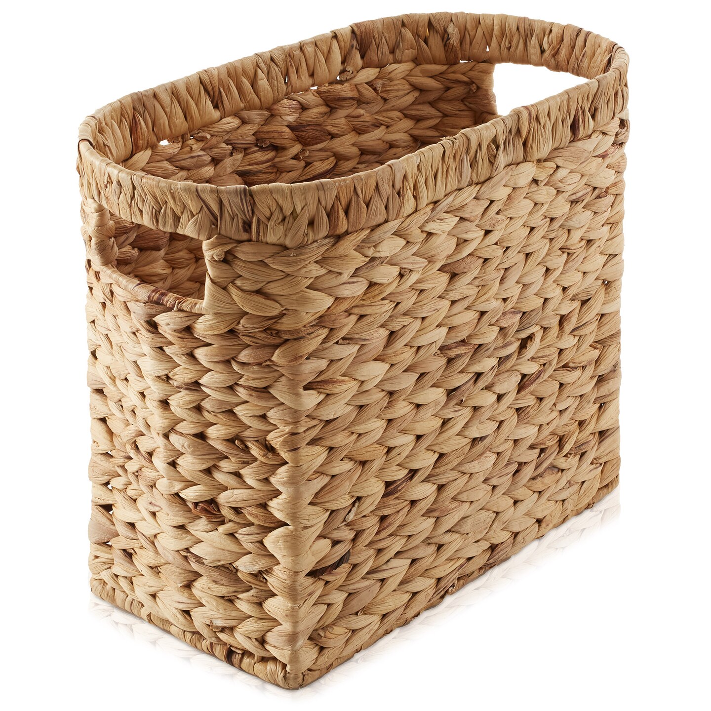 Casafield Woven Magazine Holder with Handles - Seagrass Water Hyacinth Storage Basket for Bathroom, Living Room, Home Office