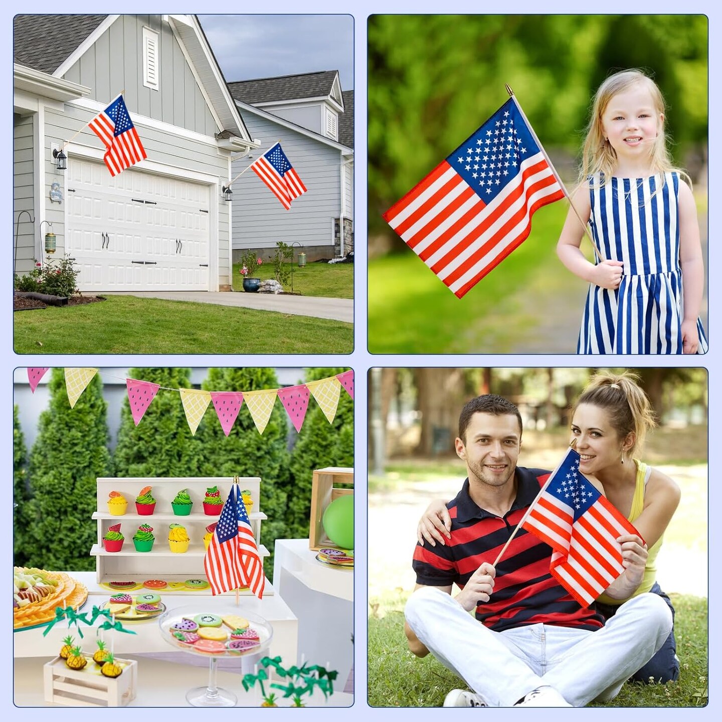 12 Pack US American Stick Flags Small 12x18 Inch USA Hand Held Flags with 24 Inch Wooden Pole for Yard,July 4th,Veteran Party,Memorial Day, Independence Day Decoration