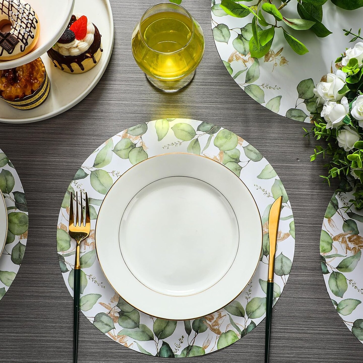 100 Pack Round Eucalyptus Leaves Paper Placemats 12 Inch Sage Green Disposable Table Mats Paper Place Mats Dinnerware for Dining Table Kitchen Rustic Wedding Baby Shower Birthday Party Supplies