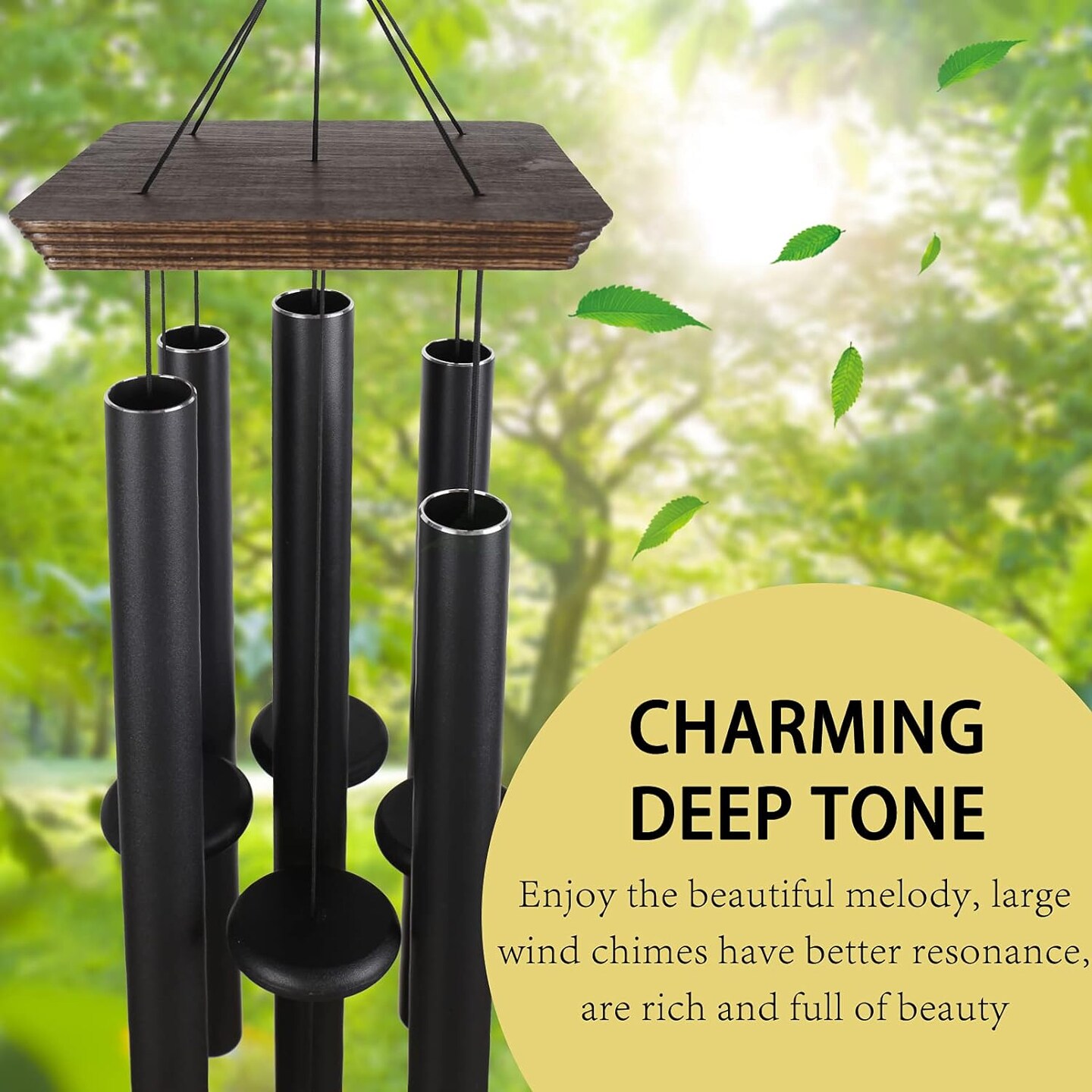 48&#x22; Large Wind Chimes for Outside Deep Tone, Wood Wind Chimes Outdoor Clearance, Memorial Gifts for Mother&#x27;s Day and Christmas, Outdoor Decor for Garden, Patio, Yard(Big Wind Chime, Black)