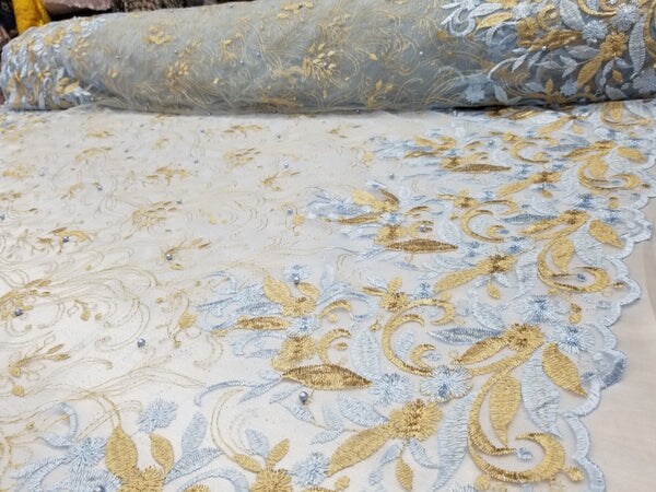 1 Yard Multicolor Floral Bridal Mesh Lace Fabric for Wedding Dresses 50/54 Inch Width