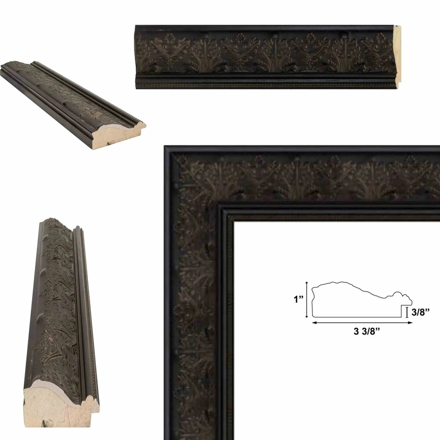 Wide Vintage Antique Black Floral Picture Frame 14x18 frame