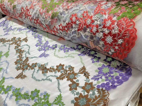 1 Yard Multicolor Bridal Floral Mesh Lace Fabric for Dresses, Decor, Gowns 50/54 Inch Width