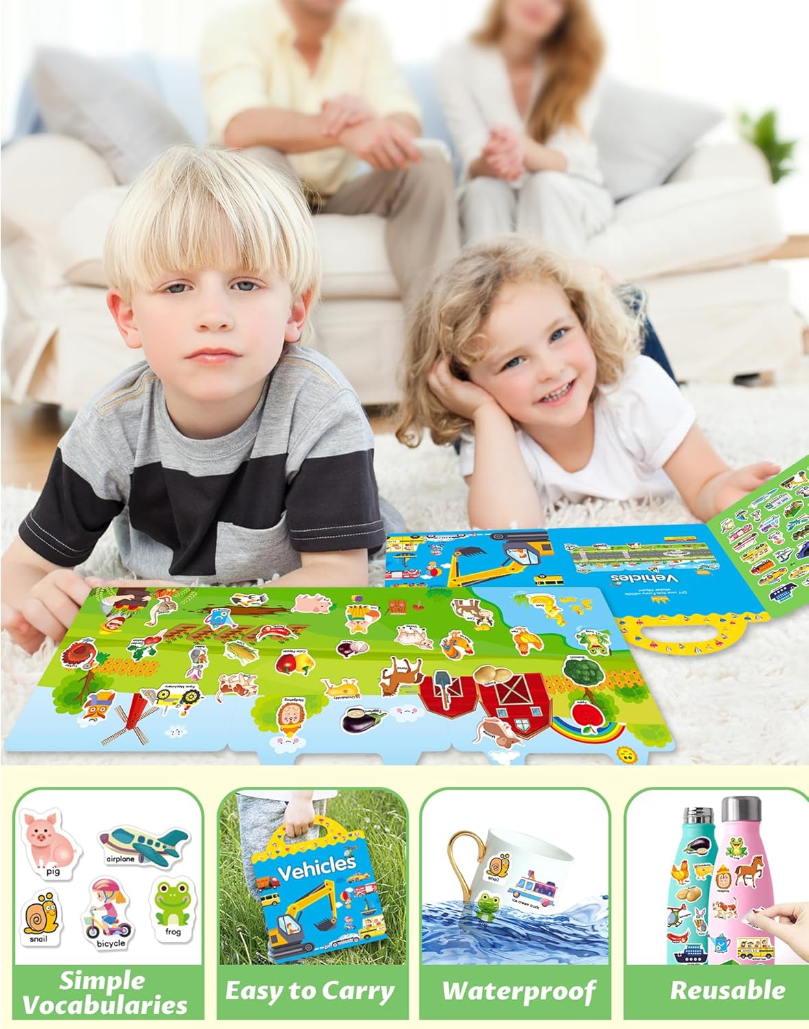 Reusable Sticker Book for Toddlers 2-4 Years, Stickers for Kids