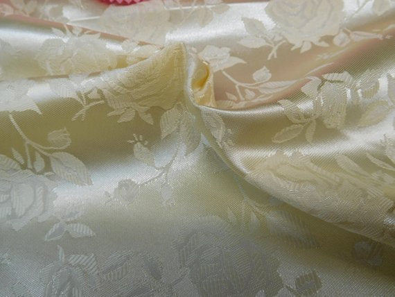 1 Yard Shiny Gold Satin Jacquard Fabric with Floral Design for Apparel 54/56&#x22; Inches Width