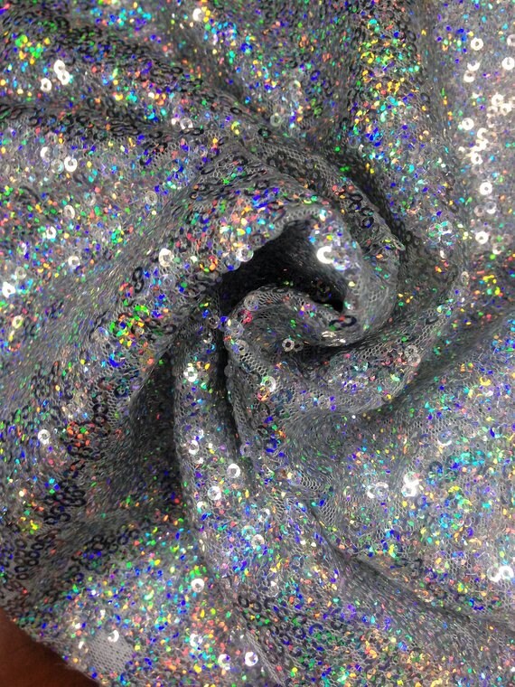 1 Yard Silver Multicolor Glitz Sequin Fabric Sparkly Spangle Mesh for Decor Costumes Crafts 55 Inch Width