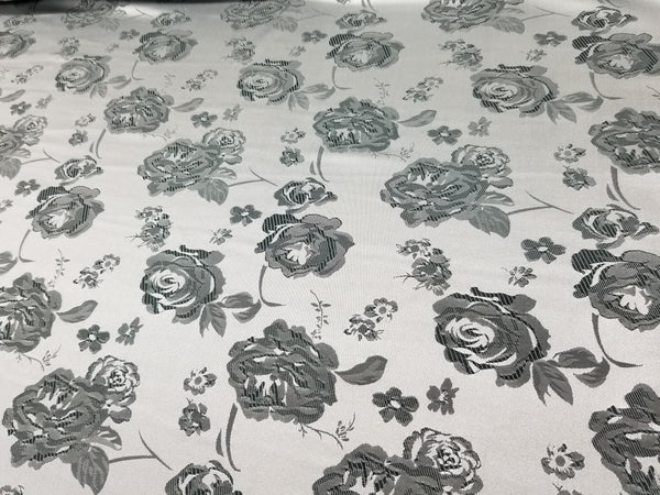 1 Yard Charcoal &#x26; Silver Floral Satin Jacquard Brocade Fabric for Jackets Dresses Decor 60 Inch Width
