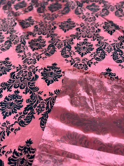 1 Yard Damask Flocking Taffeta Fabric 58" Wide Elegant Velvet Design for Weddings & Decor