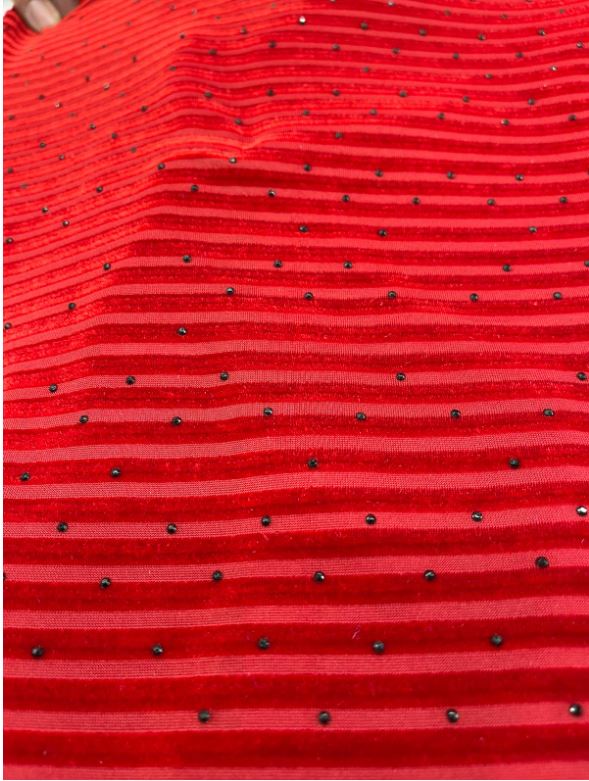 1 yard Red Stripe Jacquard Stretch Velvet Fabric for Dressmaking Formal Gowns Pants and Jackets
