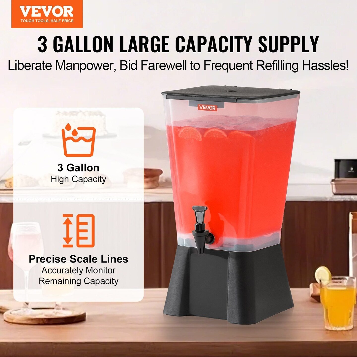 VEVOR-5 gallon-Orange-Transparent 5-Gallon Beverage Dispenser for Parties-1 Piece