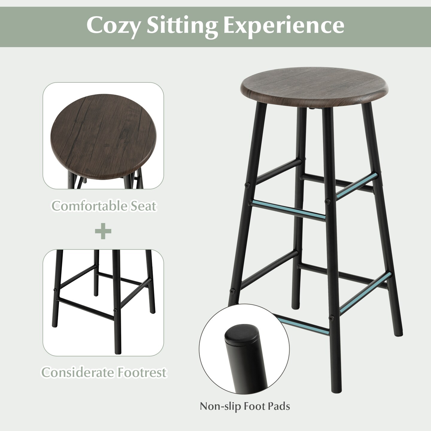 Brown 3-Piece Bar Table Set with Chairs and Built-in Wine Rack