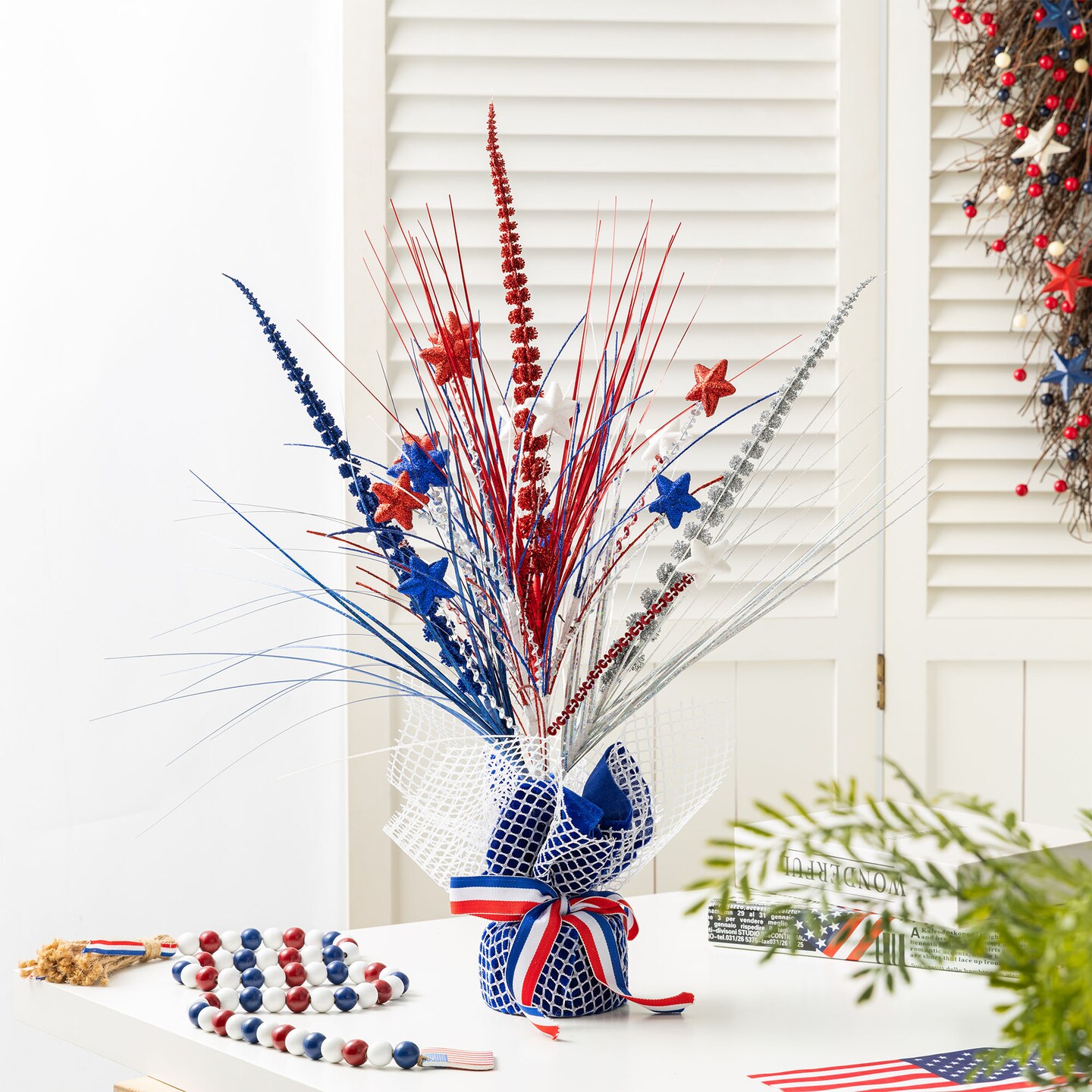 Set of 2 21"H Patriotic/ Americana Stars and Heather Table Tree