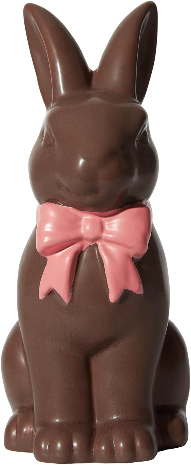 Easter Decoration Bunny Decor - Spring Easter Brown Rabbit Sculpture, Ceramic Statues with Pink Bow for Farmhouse Home Decor Tabletop Shelf Mantel Dining Table Centerpiece