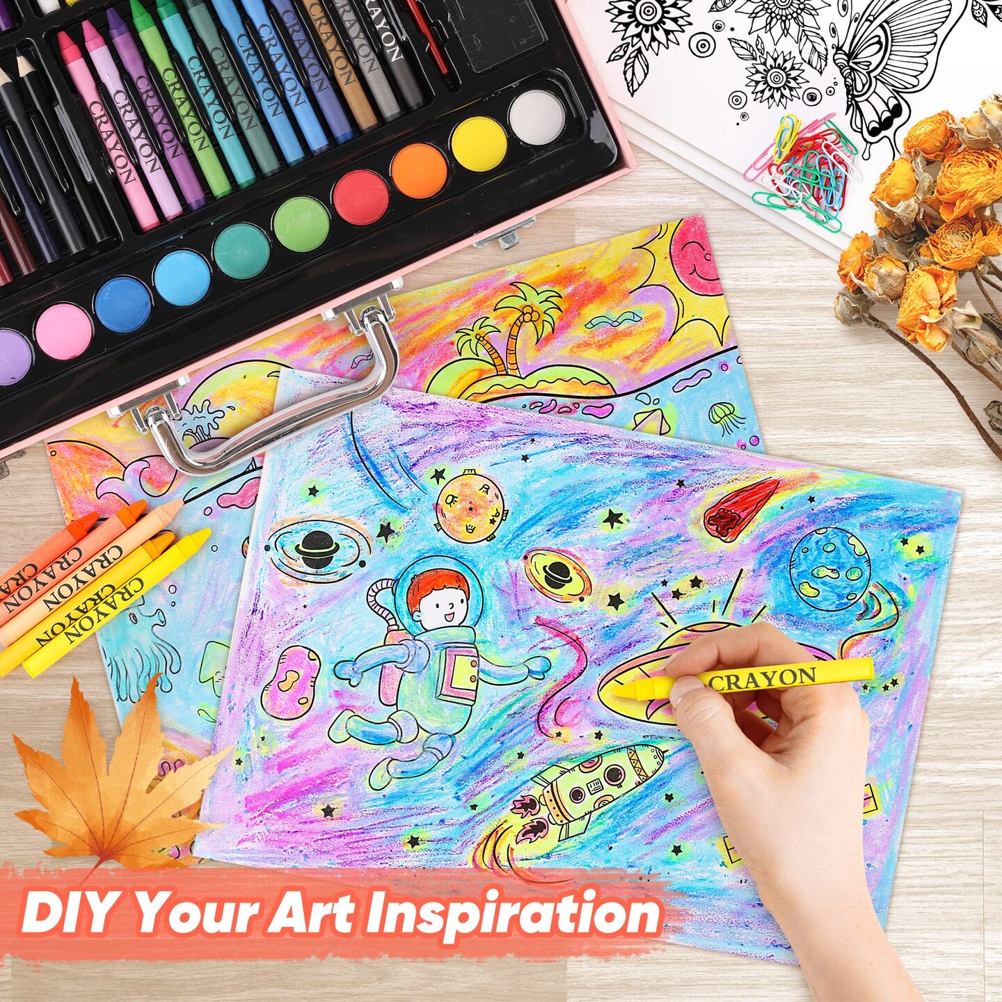 Arts and Crafts Supplies, 183-Pack Drawing Painting Set for Kids Girls Boys Teens, Coloring Art Kit Gift: Crayons, Oil Pastels, Watercolors Cake, Colored Pencils Markers, Sketch Paper