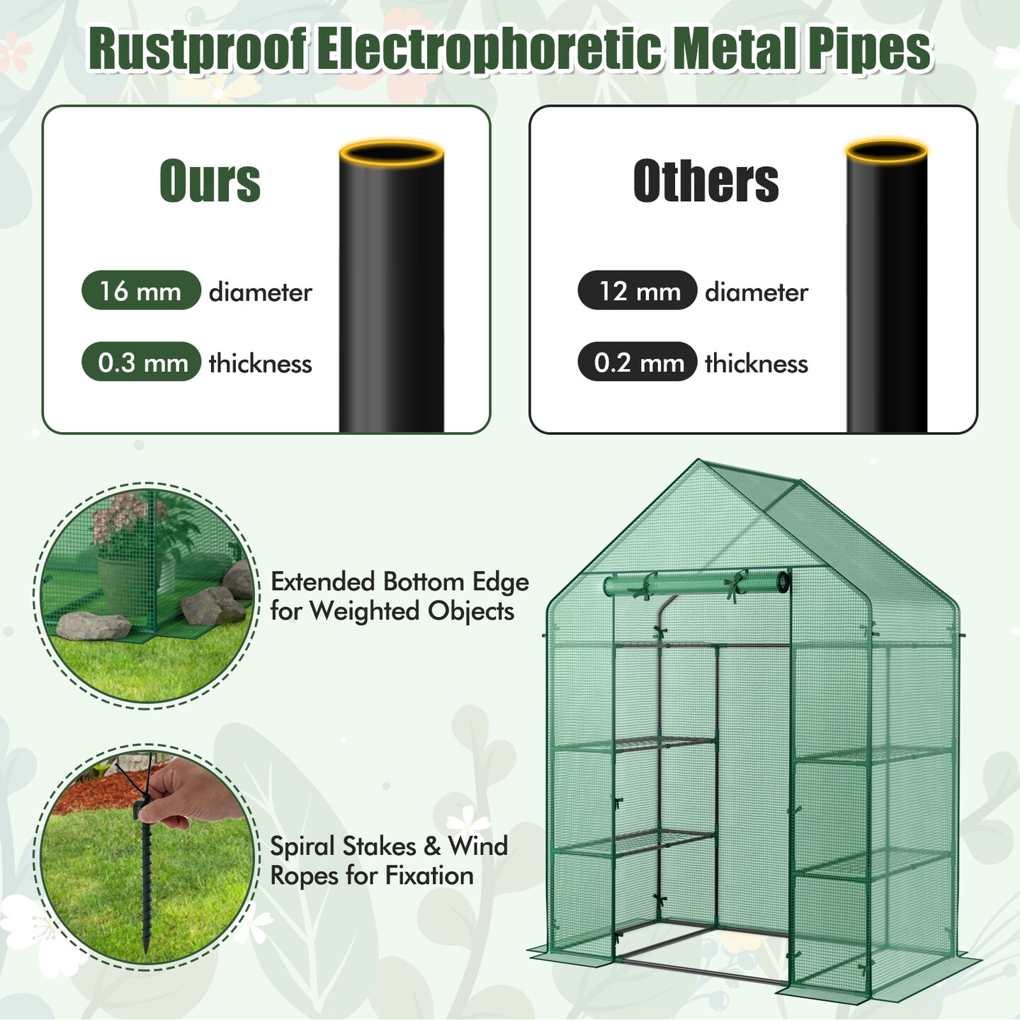 Green Portable 4-Tier Walk-In Plant Greenhouse with 8 Shelves