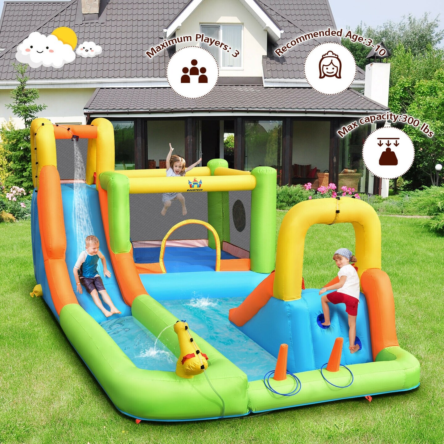 Multi Inflatable 8-in-1 Water Slide and Bounce House with Blower