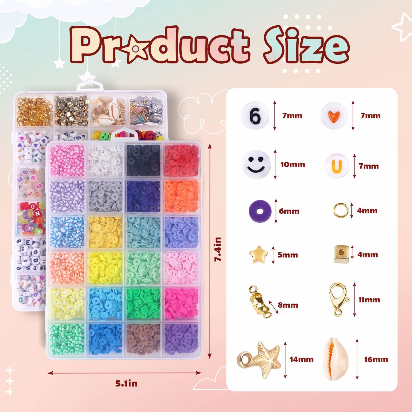 Clay Beads Friendship Bracelet Making Kit, 2 Boxes 7200 Pcs Clay Beads 24 Colors Flat Disc Heishi Bead for Jewelry Making Preppy Set with Glow Number Letter Bead