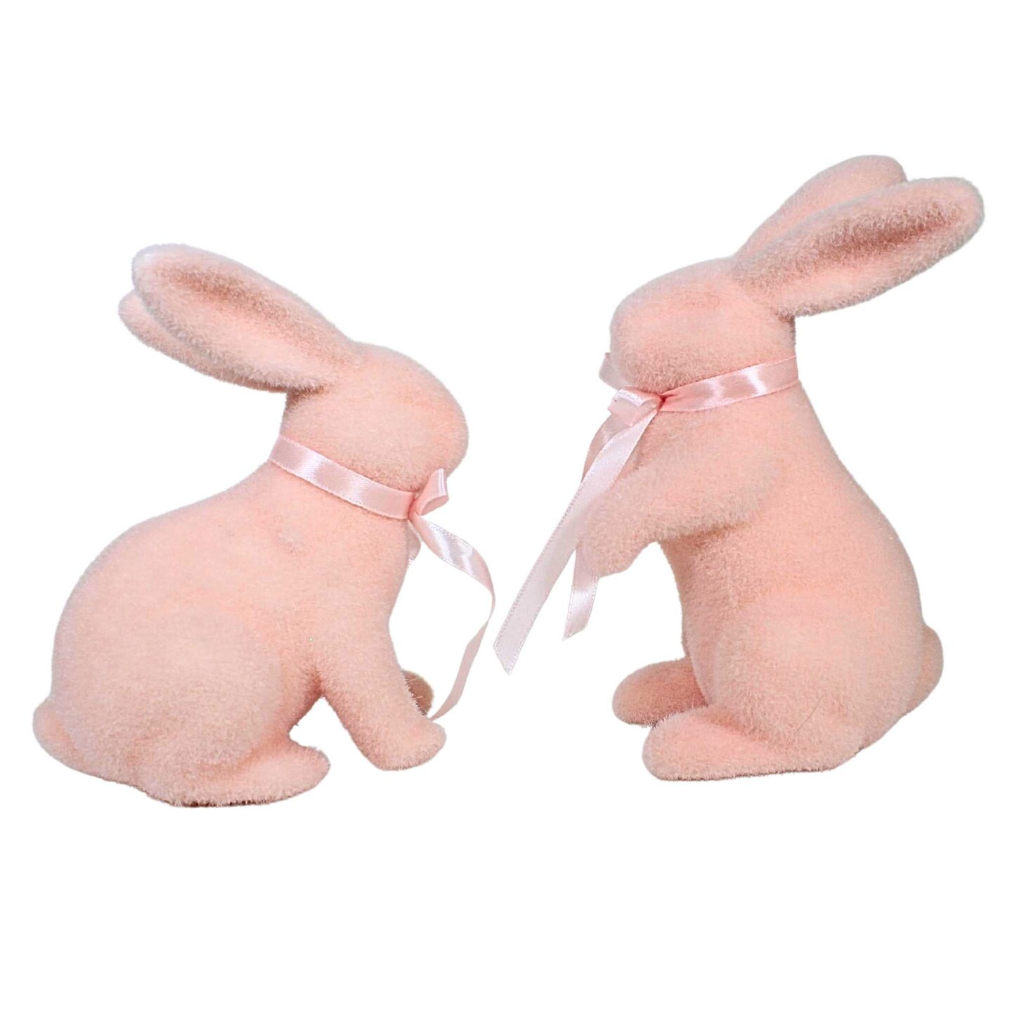 Raz Imports 8.75 In Pastel Pink Flocked Bunnies Set/2 Easter Figurine Set , Lightweight Spring Decor Easter Rabbit