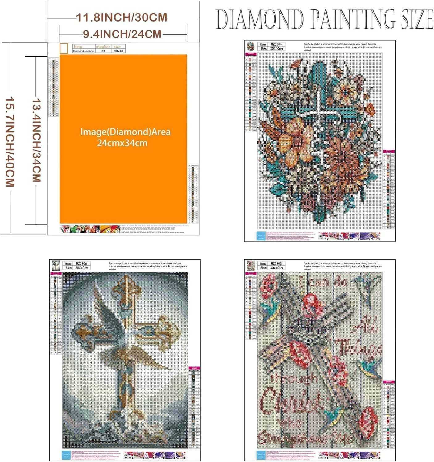 Religious Diamond Art Kits for Adults – 3-Pack Cross 5D Full Drill DIY Diamond Painting Kits, Christian Gem Art, 12x16 in