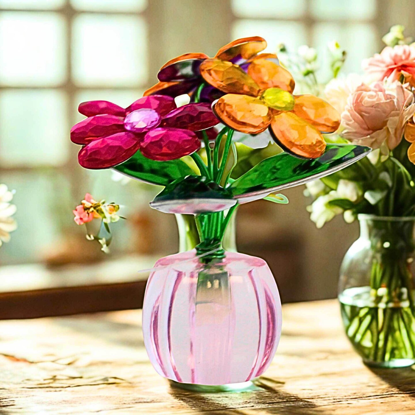 Crystal Expressions 3.25 In Daisy Posy Pot Summer Figurine , Lightweight Multi Seasonal Decor Floral Nectar