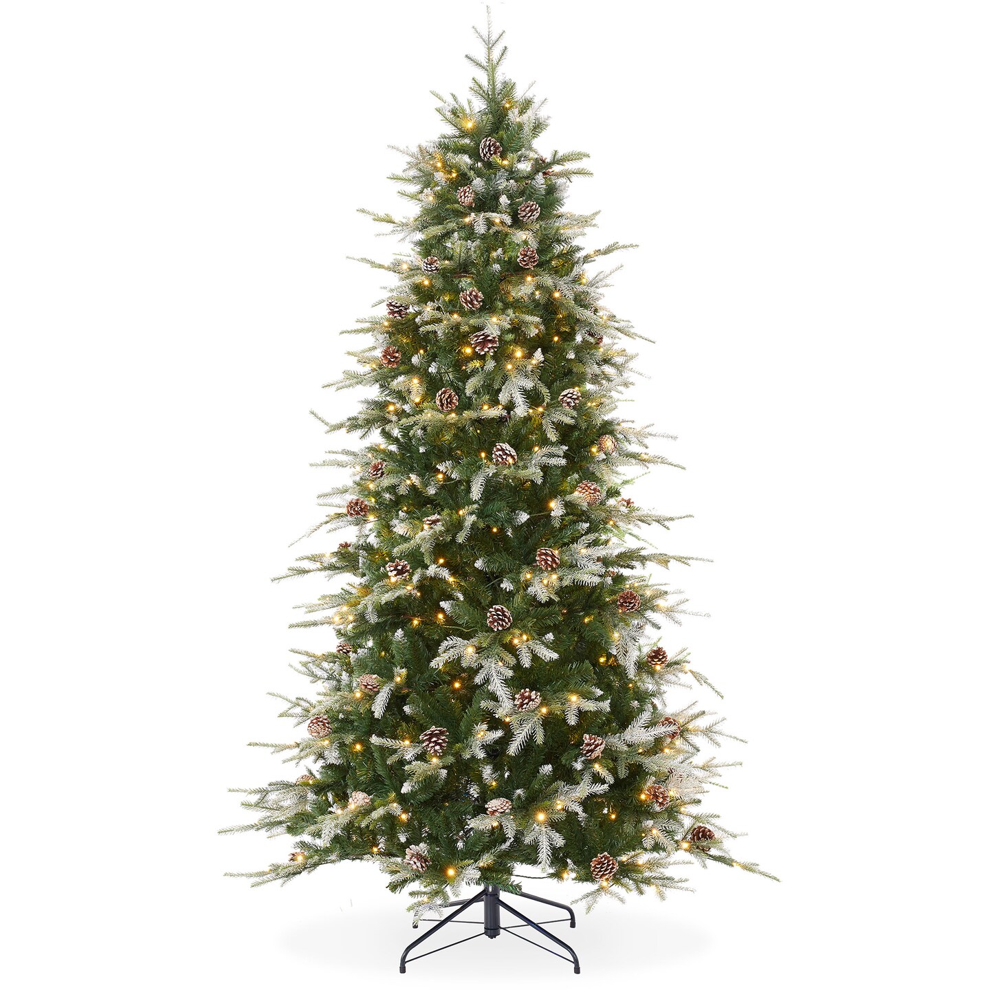 Casafield Pre-Lit Slim Aspen Fir Christmas Tree with White &#x26; Multicolored LED Lights, Realistic Artificial Noble Fir with Metal Stand