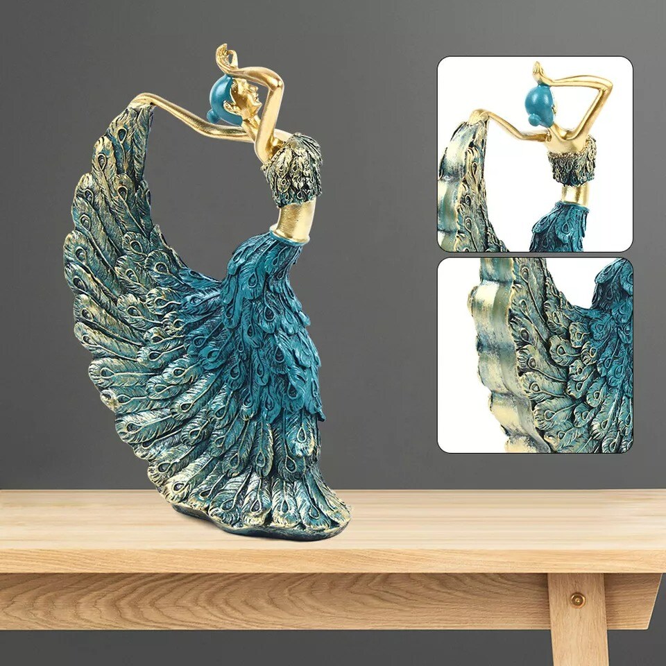 Resin Dancing Figurine Peacock Sculpture Abstract Art Statue Homes Furnishings