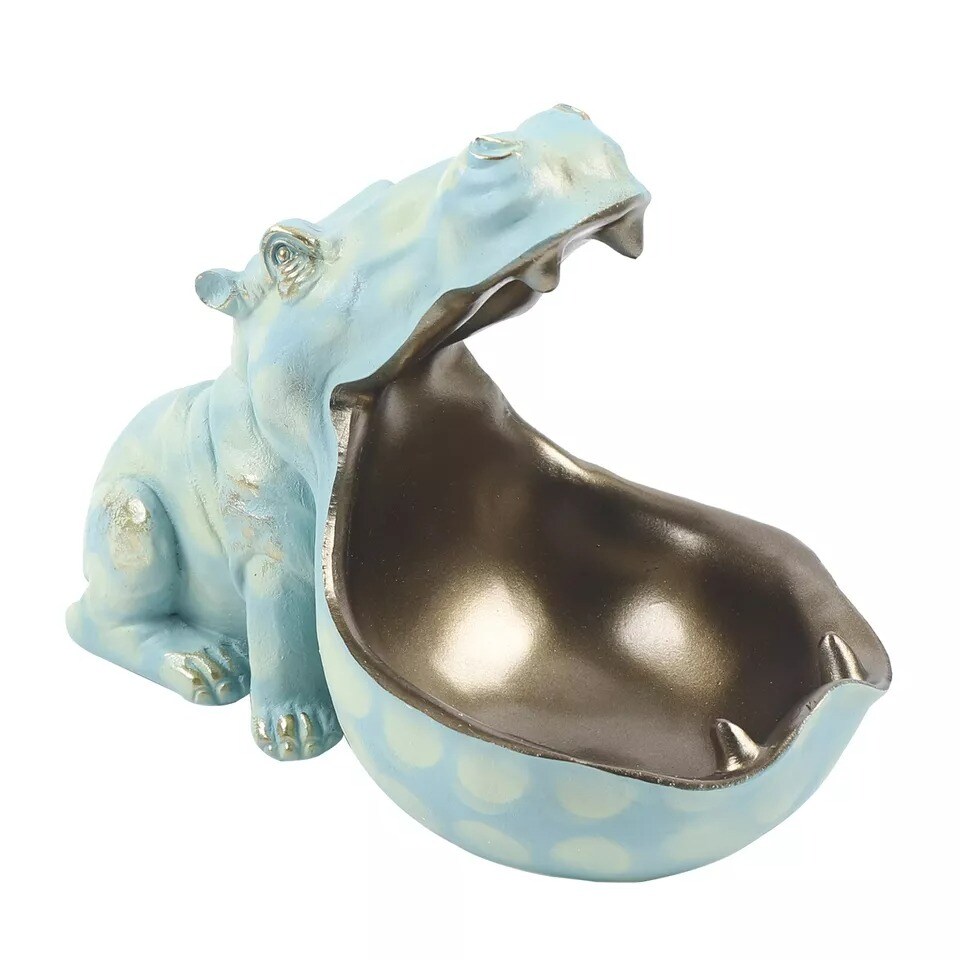 Resin Hippopotamus Figurine Sculpture Hippo Statue Container Home Table Decor