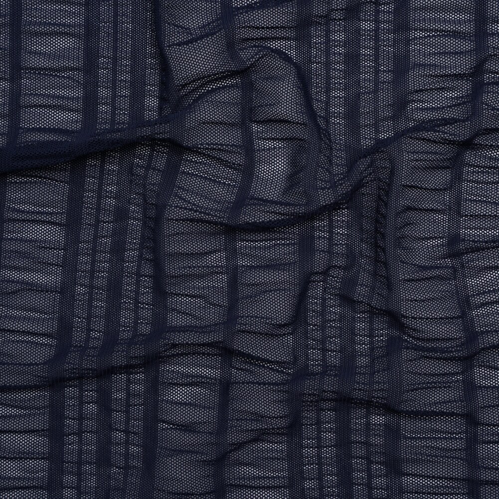 1 Yard Navy Blue Ruched Nylon Mesh Fabric Striped Designer Deadstock 58 Inches Width