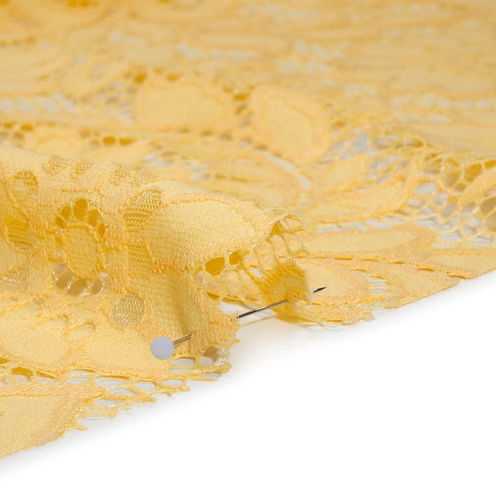 1 Yard Sunshine Yellow Floral Re-Embroidered Lace Fabric Nylon Cotton Sheer Overlay 54 Inch Wide