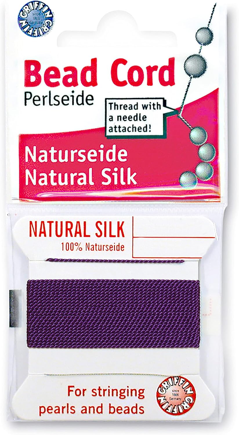 Griffin Silk Bead Cord Perlseide – Size 0 (0.30mm) – 2 Meters per Card – Stainless Steel Needle Attached – for Knotting Pearls, Gemstones, Crystals and Beads