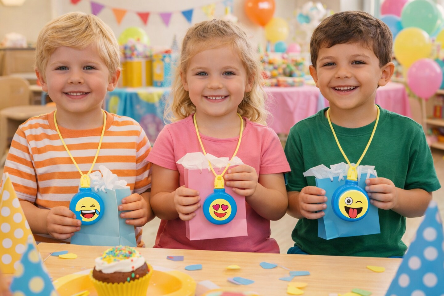 Emoji Smile Face Bubble Necklaces – 12 Pack Party Favors for Kids, Classroom Rewards & Goodie Bags
