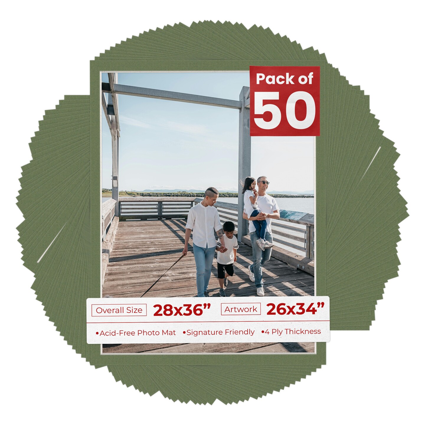 Dill Green Mat Board for 28x36 Frames - Fits 26x34 Photos, Color: Green ...