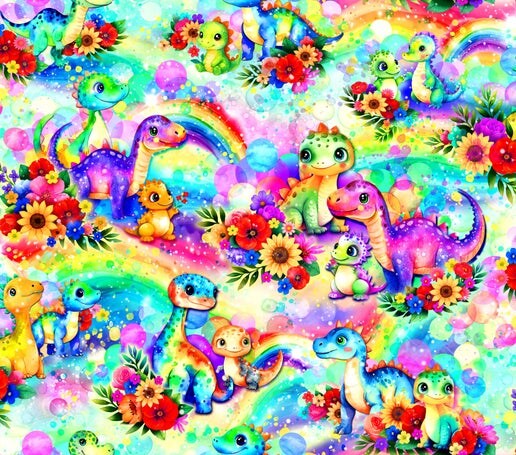 Oasis Fabrics Baby Dinos Master Print Aqua Cotton Fabric by the Yard