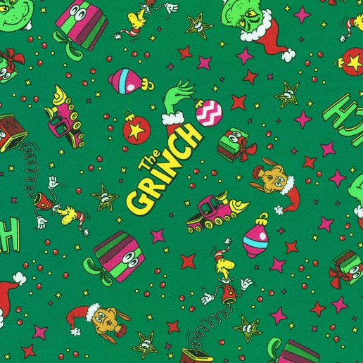 Licensed How the Grinch Stole Christmas Evergreen Cotton Fabric by the Yard