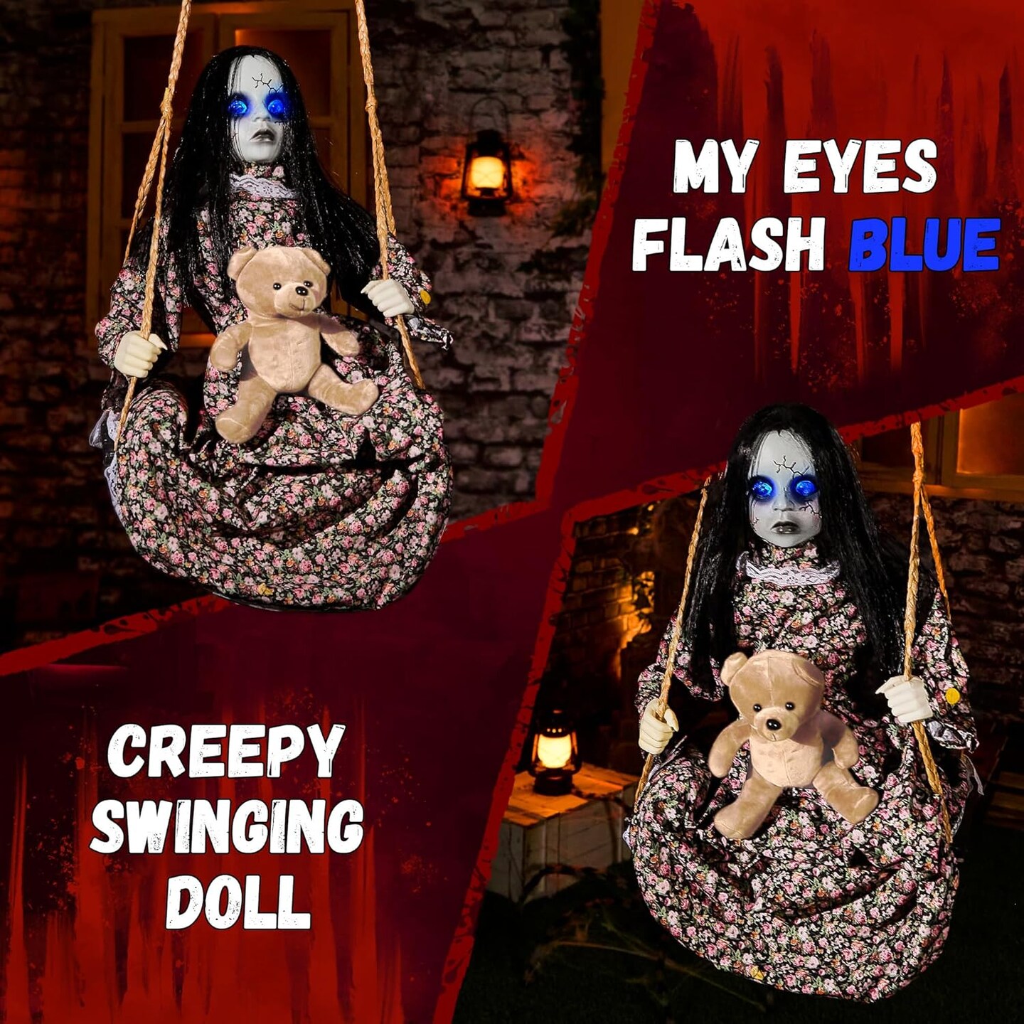 Halloween Animatronics Hanging Swinging Doll