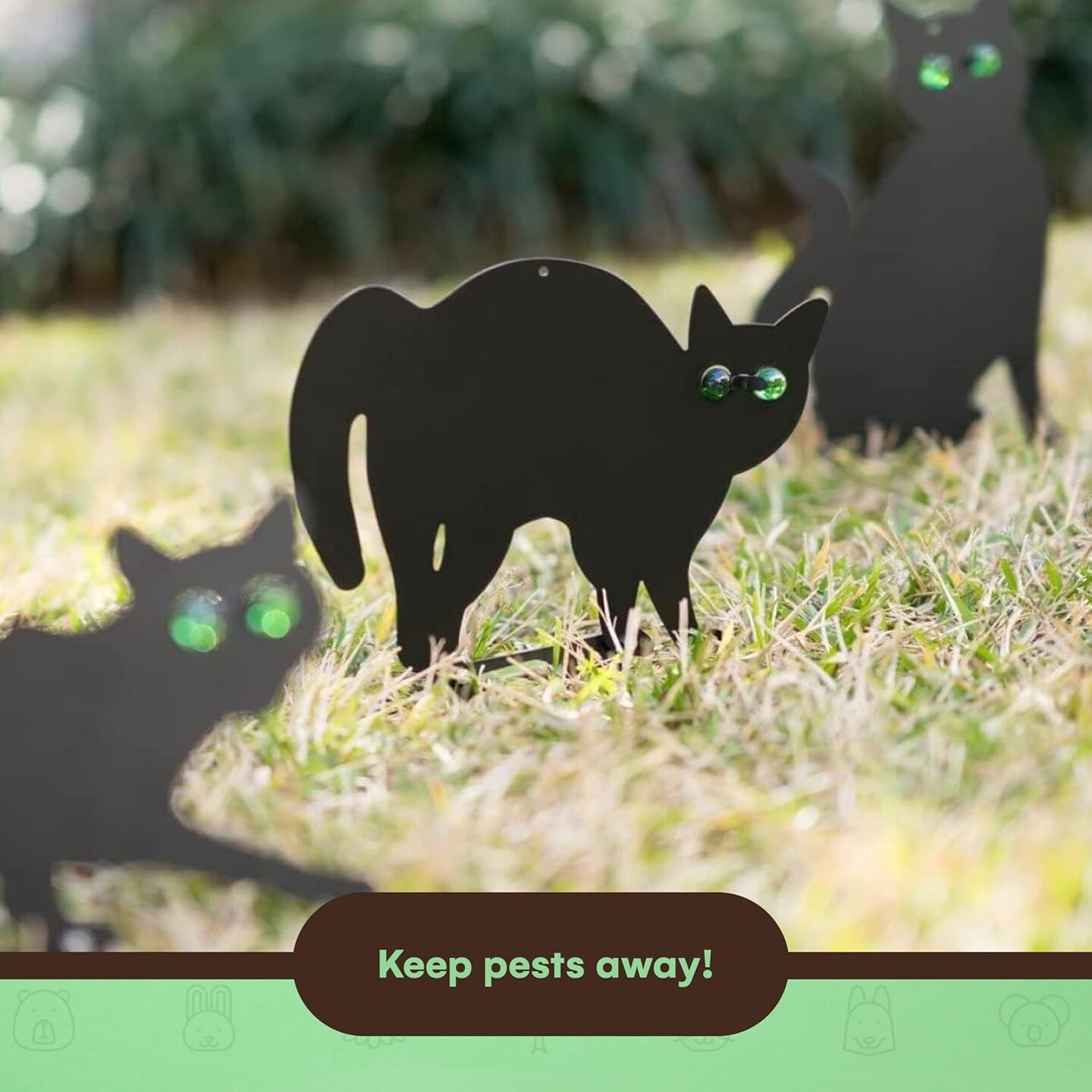 (Set of 3) -Halloween Decoration Outdoor - Black Cat Statues, Scare Cats Yard Sign