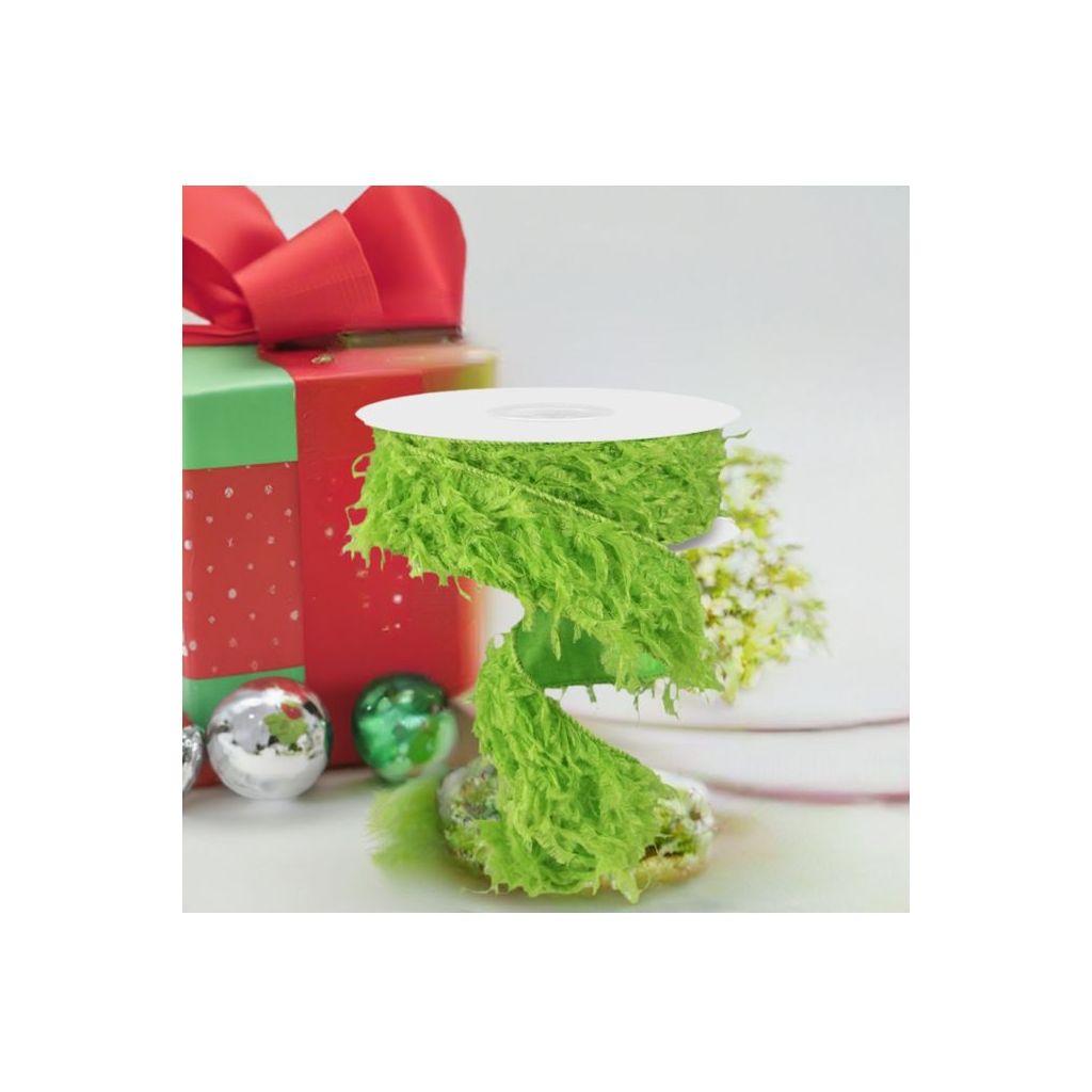 1.5&#x22; Furry Ribbon: Lime Green (10 Yards)