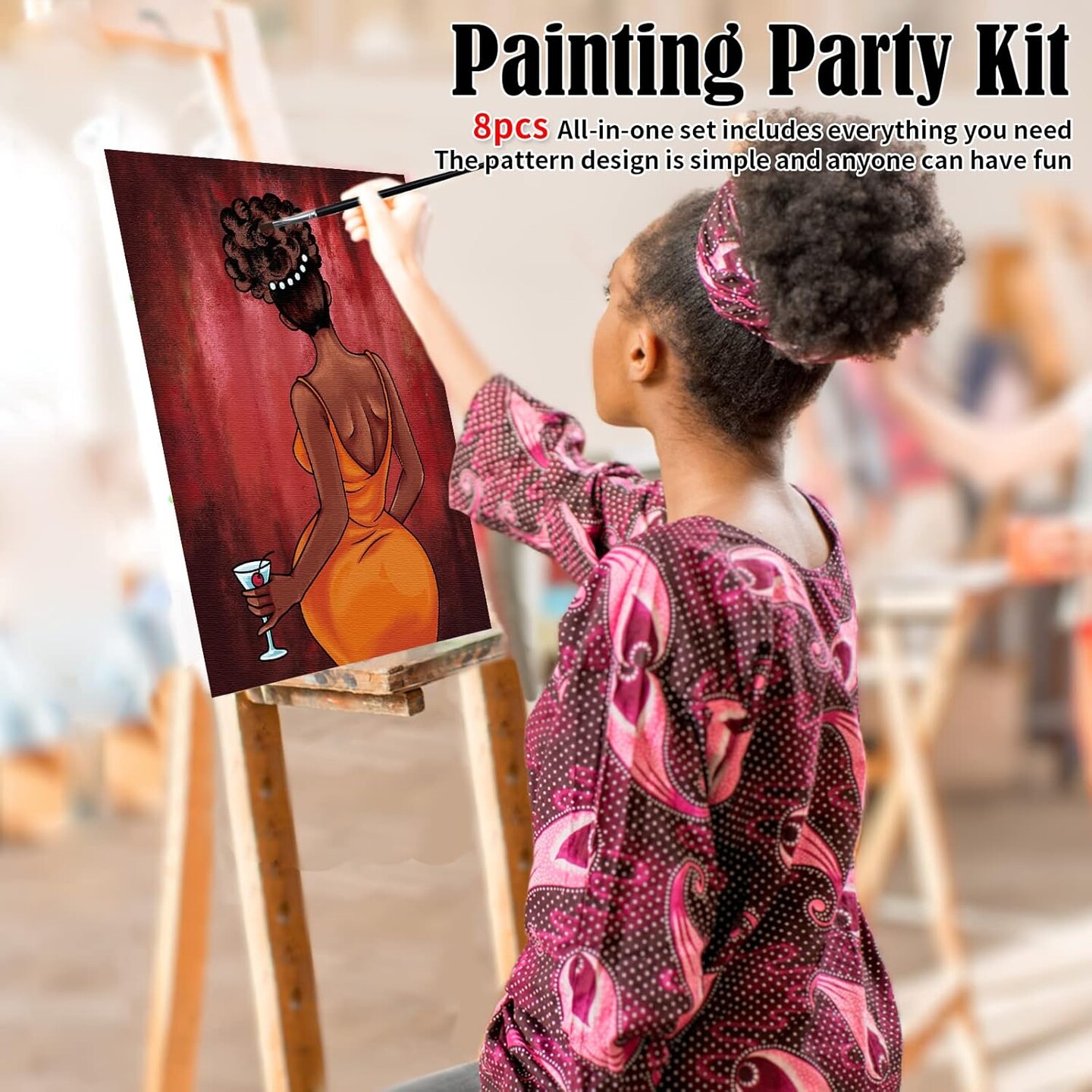 8-Pack Pre Drawn Canvas Painting Kit for Adults – 12x16 in Stretched Outline Canvas, Sip and Paint Party Supplies, Party Favor Kit for Beginners & Artists (Clear)