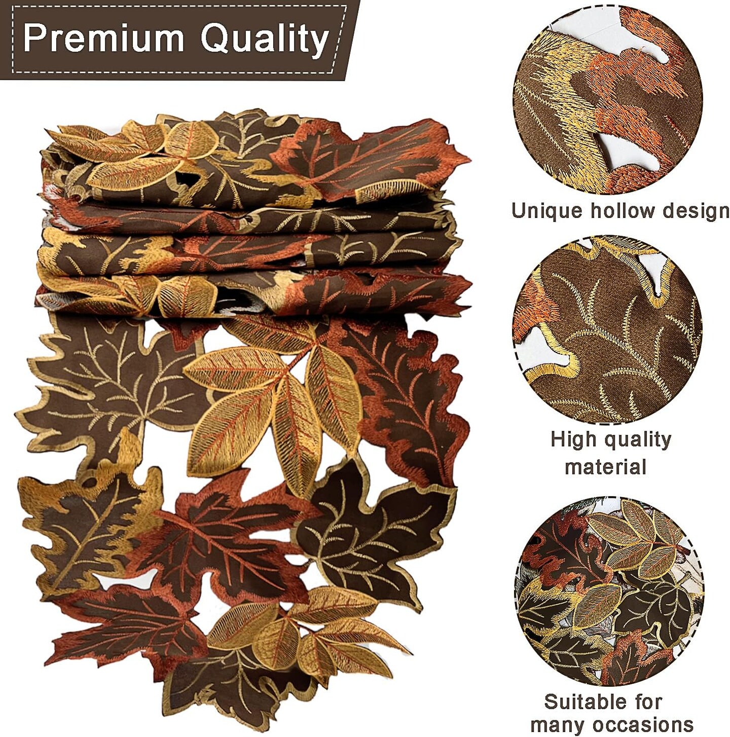 Fall Thanksgiving Table Runner with Embroidered Maple Leaves
