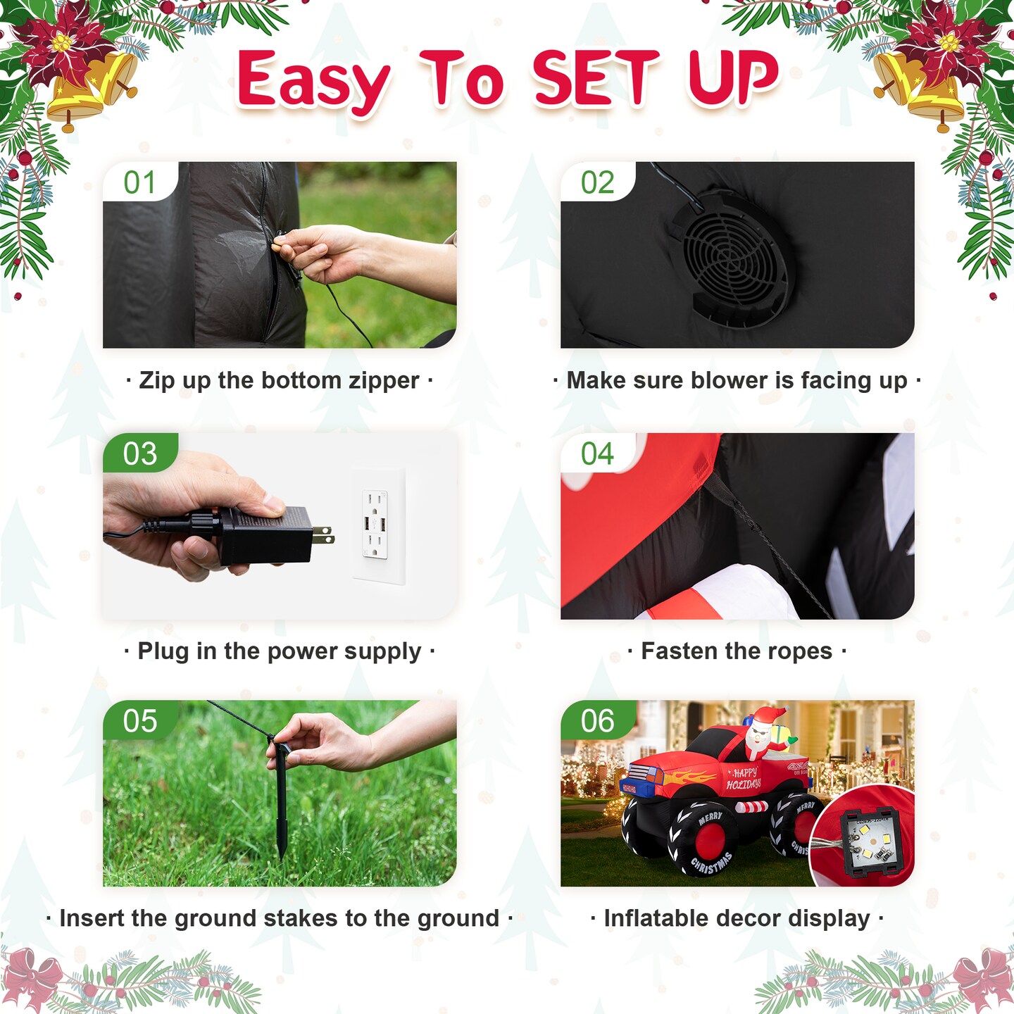 7FT Lighted Santa Claus On Pick Up Off-road Vehicle Inflatable Decor